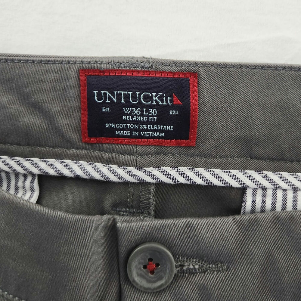UNTUCKit Relaxed Fit Gray Pants 36x30 Mens Chinos Trousers Casual Straight Leg - Picture 7 of 9